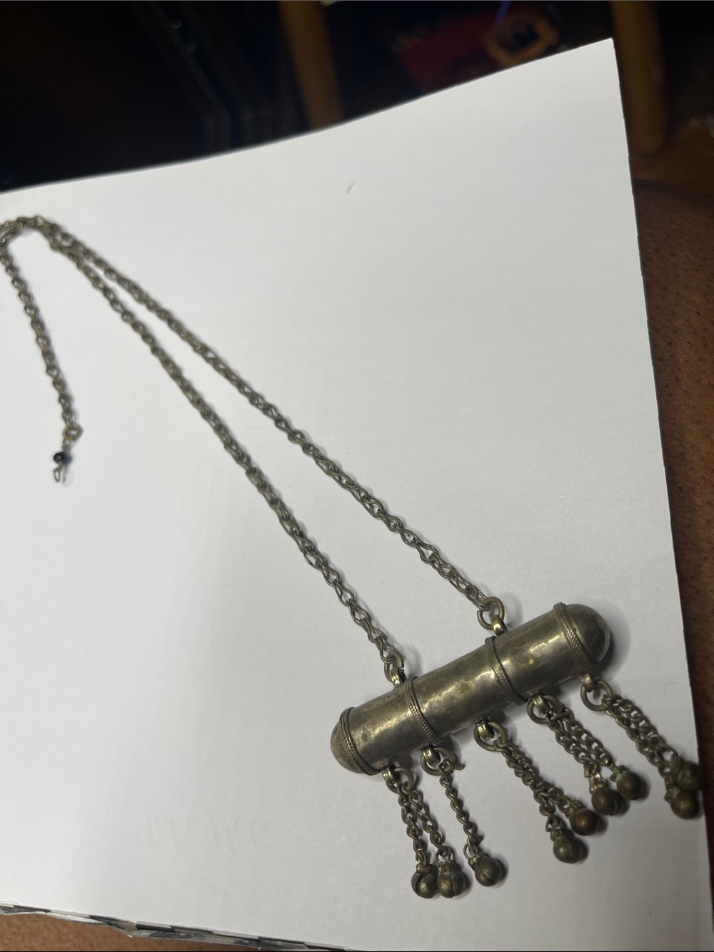 Vintage Antique-Style tribal Pendant Necklace with Tassel Drops - nickel silver